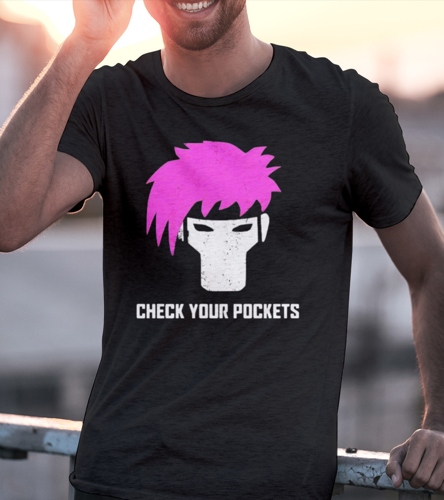 Check Your Pockets Pink Hair Masked Face T-Shirt