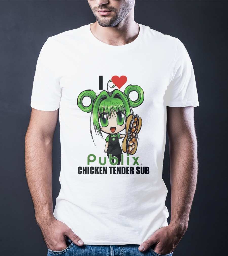 I Love Publix Chicken Tender Sub Anime Character With Green Hair And Big Sandwich T-Shirt