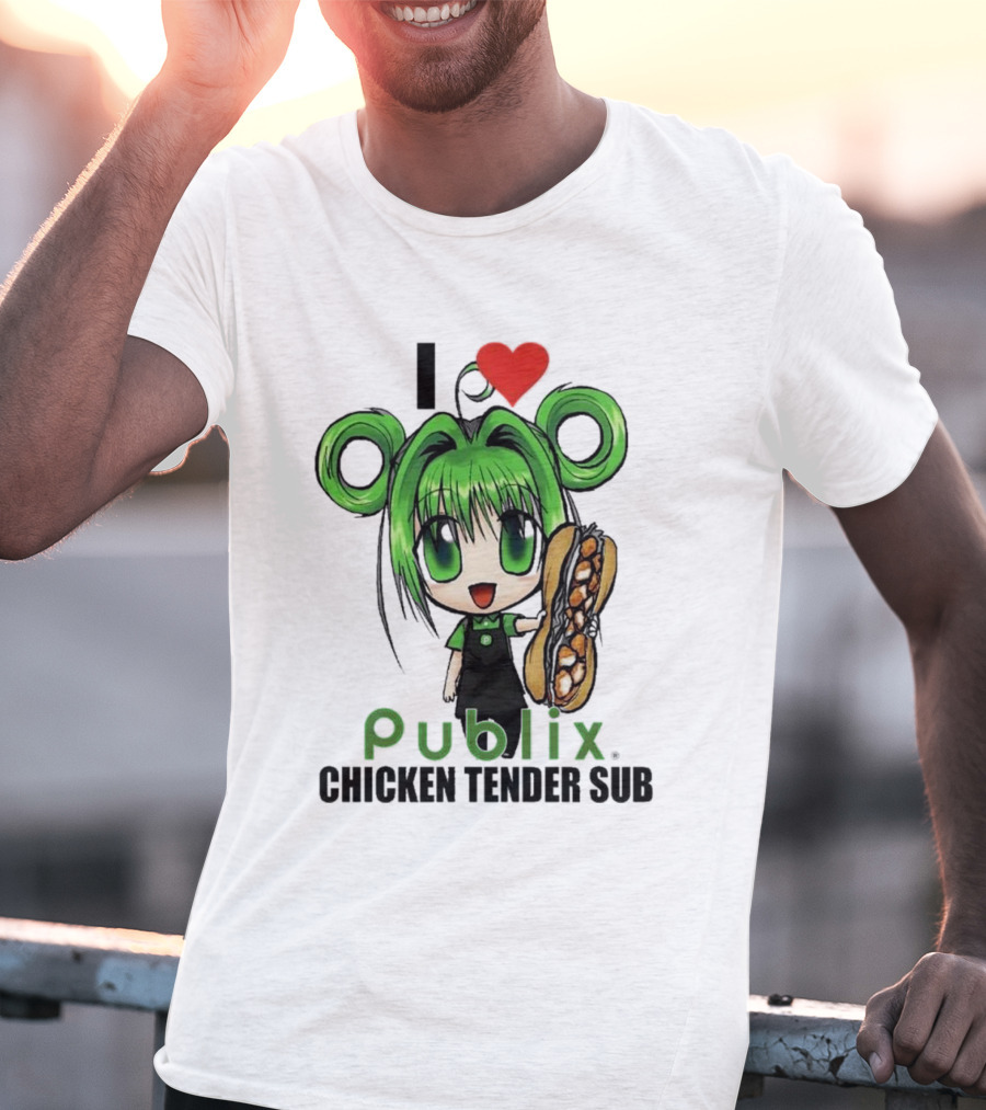 I Love Publix Chicken Tender Sub Anime Character With Green Hair And Big Sandwich T-Shirt
