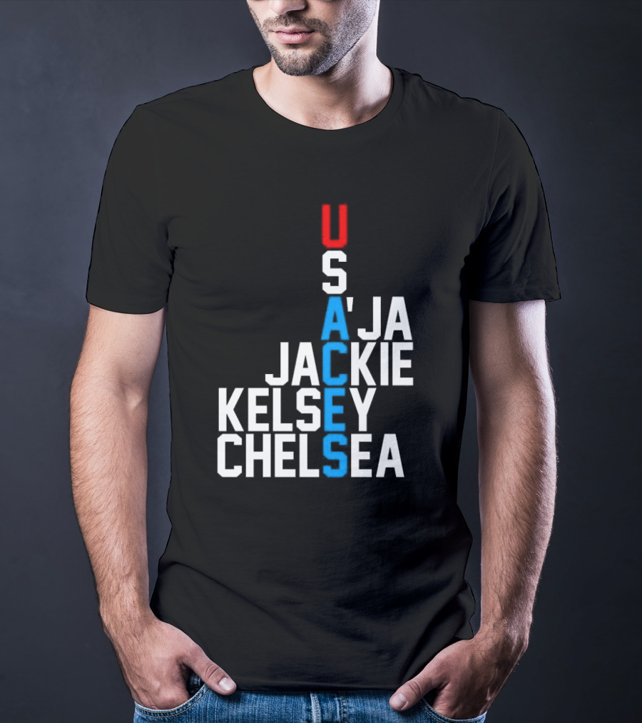 Usaces A’ja Jackie Kelsey Chelsea Team Names Vertical Arrangement T-Shirt