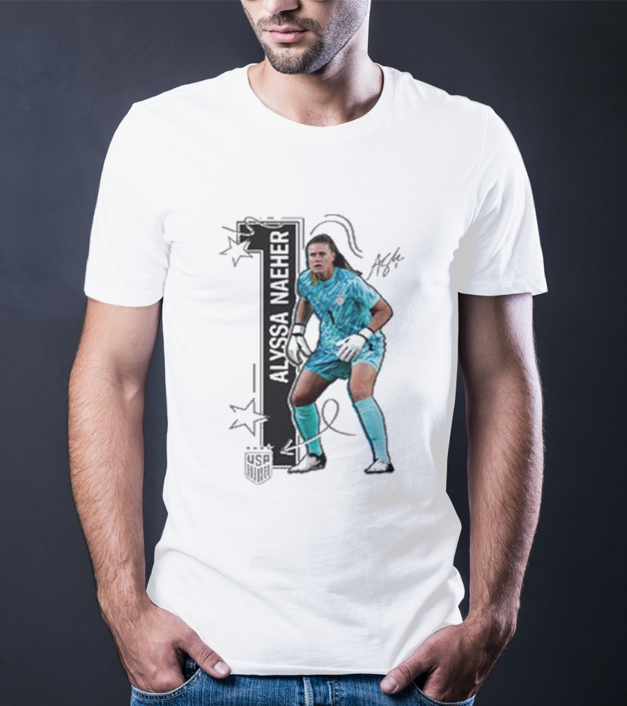 USWNT Alyssa Naeher Number One Star Keeper Signature T-Shirt
