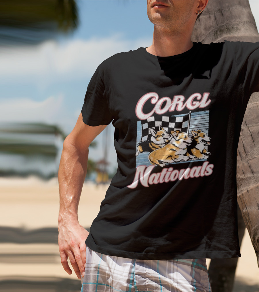 Corgi Nationals Racing Dogs With Checkered Flag T-Shirt