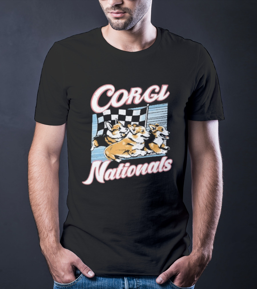 Corgi Nationals Racing Dogs With Checkered Flag T-Shirt