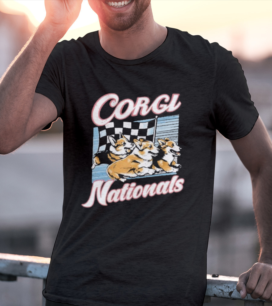 Corgi Nationals Racing Dogs With Checkered Flag T-Shirt