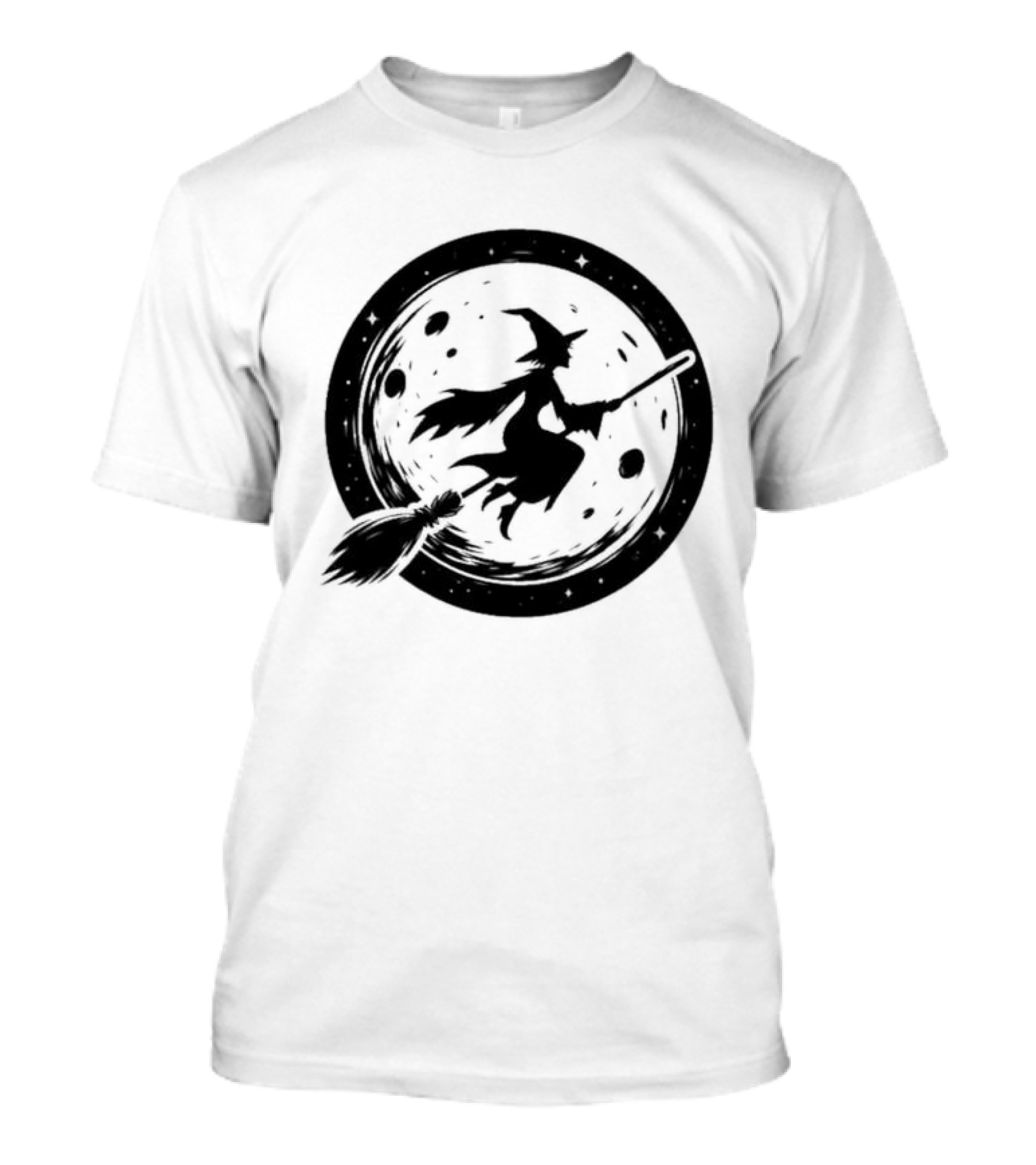 Spooky Halloween Witch Flying Across Full Moon Night T-Shirt