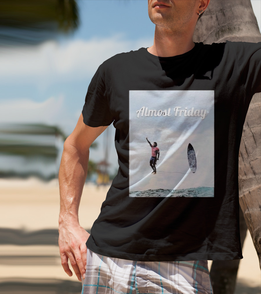 Almost Friday Surfer In The Sky With Ocean Waves T-Shirt