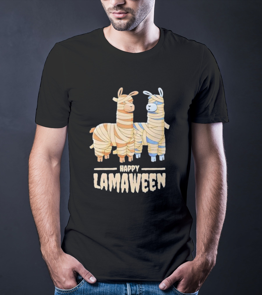 Happy Lamaween Funny Llama Halloween Mummies T-Shirt