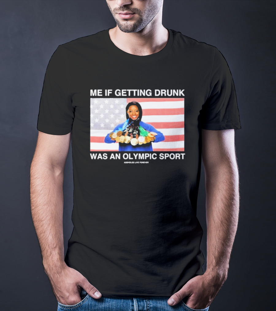 Me If Getting Drunk Was An Olympic Sport Medals American Flag Aesthetics T-Shirt