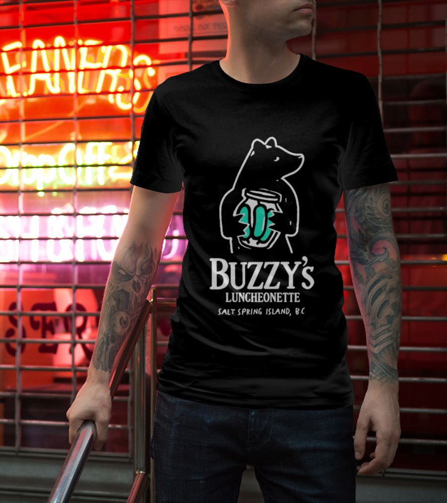 Buzzy’s Luncheonette Bear Holding Jar Salt Spring Island BC T-Shirt