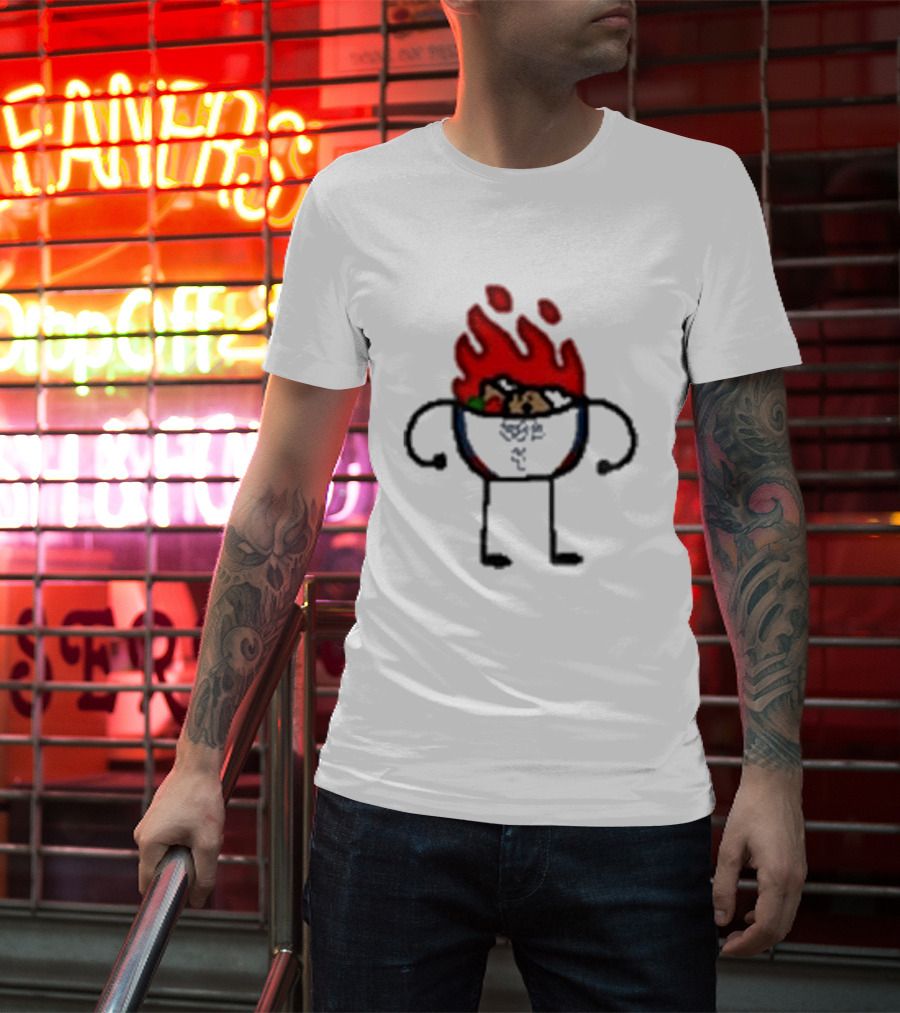 Paint Hot Curry Animated Flame Bowl With Stick Figure Arms Legs T-Shirt