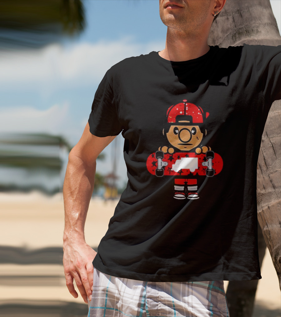 Trukfit Skate Cartoon Character With Red Skateboard And Cap T-Shirt