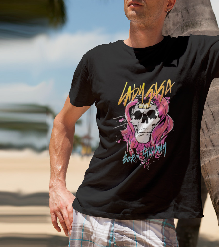 Lady Gaga Born This Way Skull Pink Hair T-Shirt