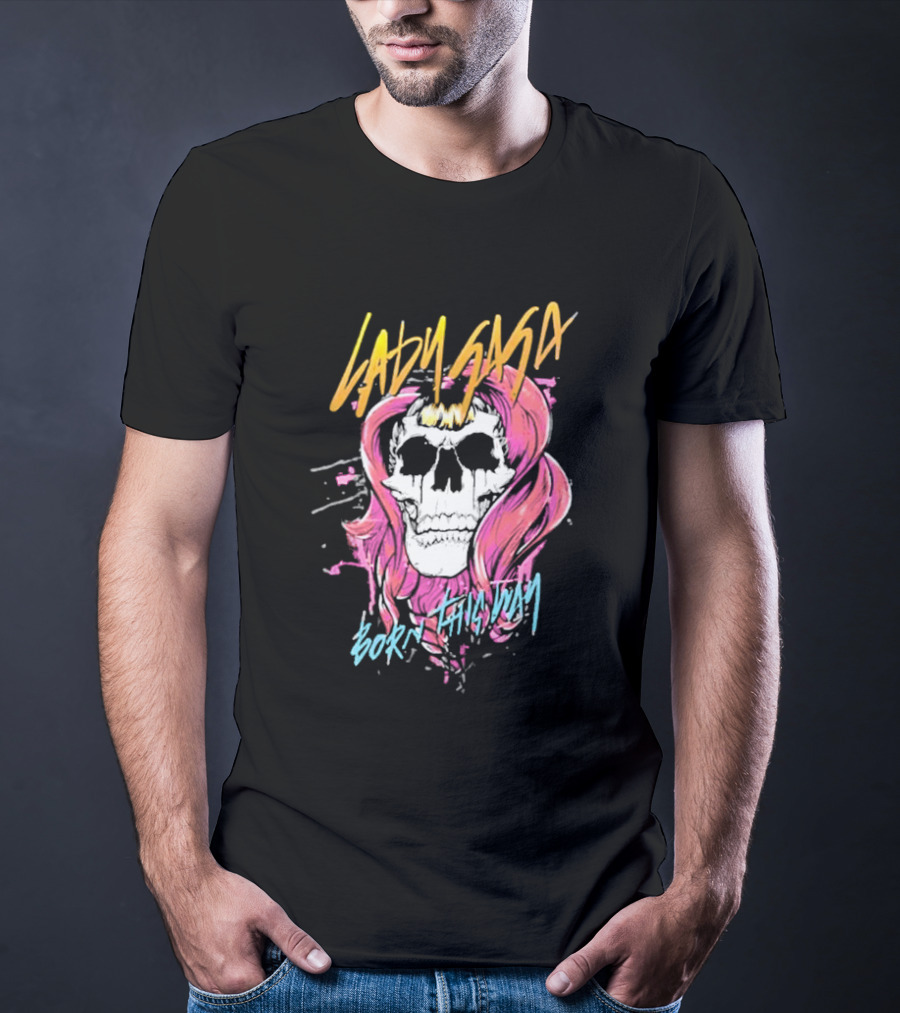 Lady Gaga Born This Way Skull Pink Hair T-Shirt