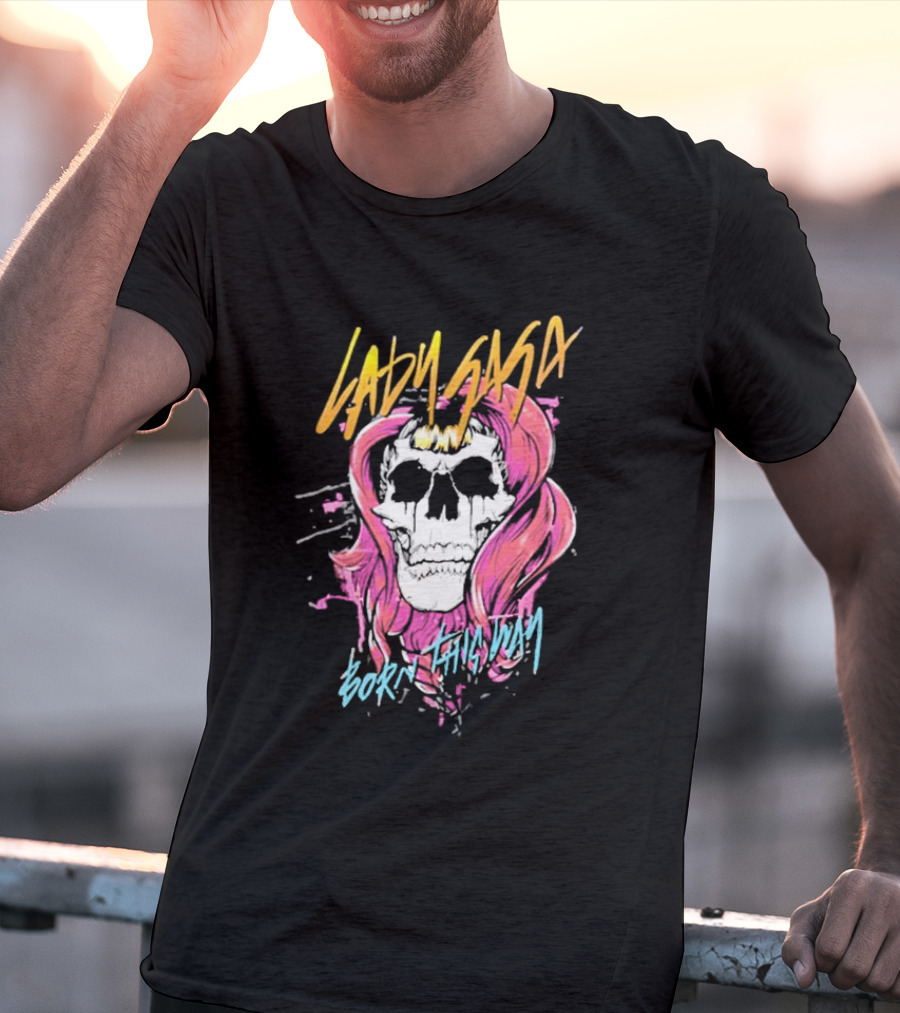 Lady Gaga Born This Way Skull Pink Hair T-Shirt