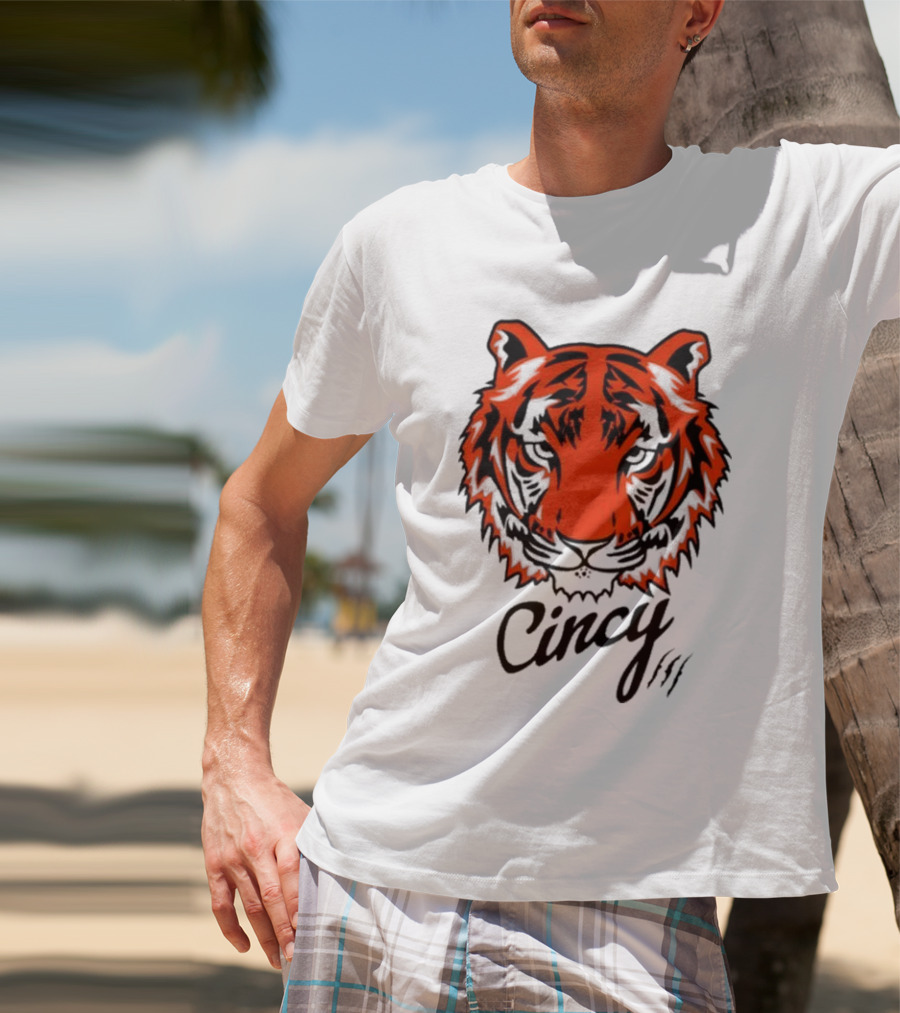 Cincy Tiger Head Bold Orange Black Face T-Shirt