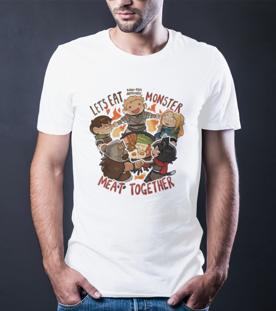 Let’s Eat Monster Meat Together Non-FDA Approved Dungeon Meshi Characters Enjoying Feast T-Shirt