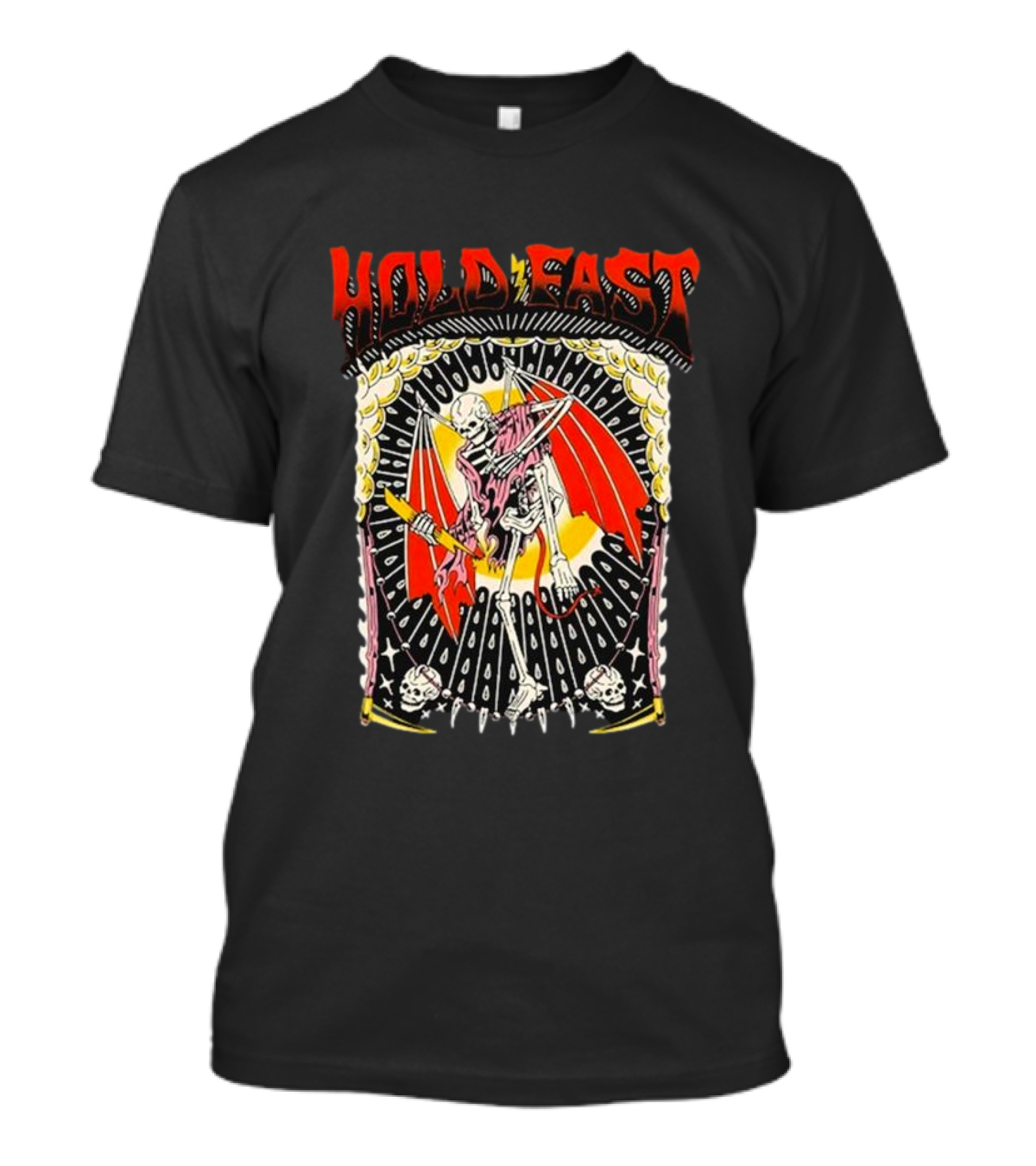 HOLD FAST Skeleton With Red Wings And Halo Rock Band T-Shirt