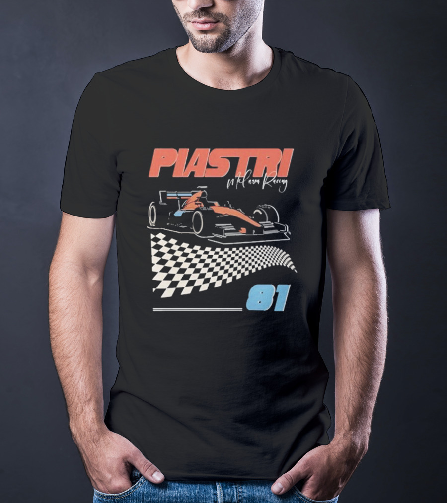 Piastri McLaren Racing Retro 81 Racing Car Checkerboard T-Shirt