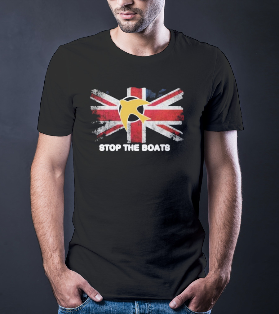 Stop The Boats Ash Smith Union Jack Bird T-Shirt