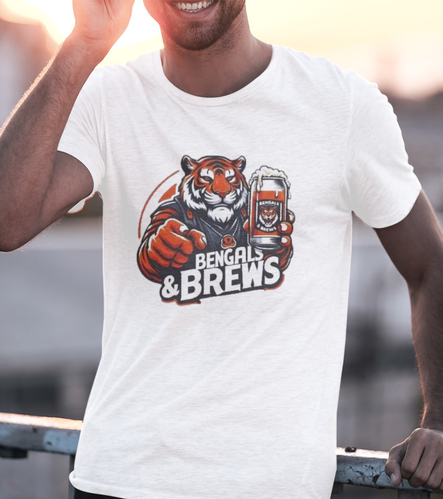 Bengals And Brews Tiger Beer Mug Football Fan T-Shirt