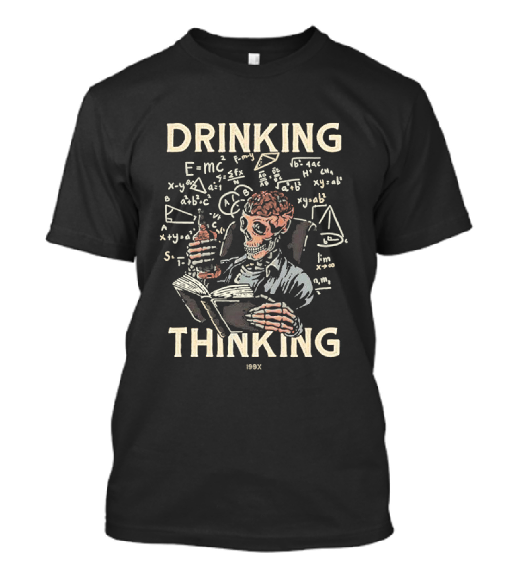 Drinking Thinking Skull Scholar 199X Math Formula Brain Book T-Shirt