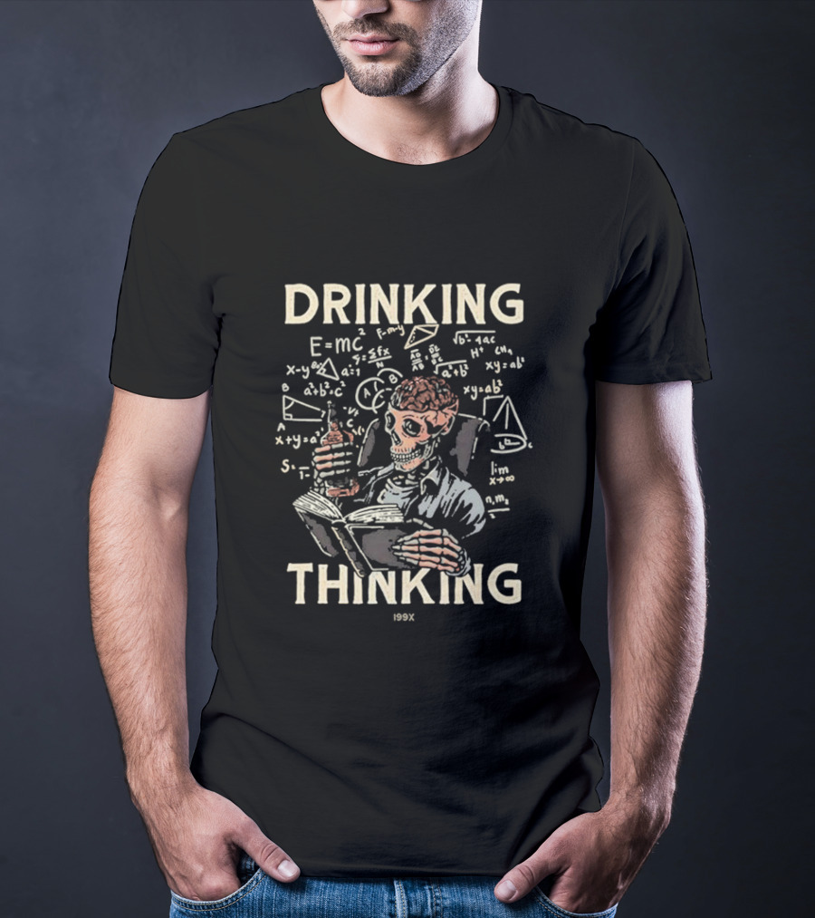 Drinking Thinking Skull Scholar 199X Math Formula Brain Book T-Shirt