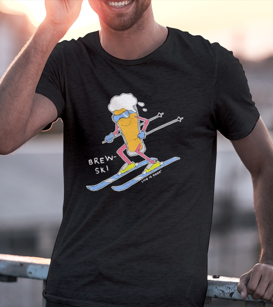Brewski Life Is Good Skiing Beer Glass Character T-Shirt