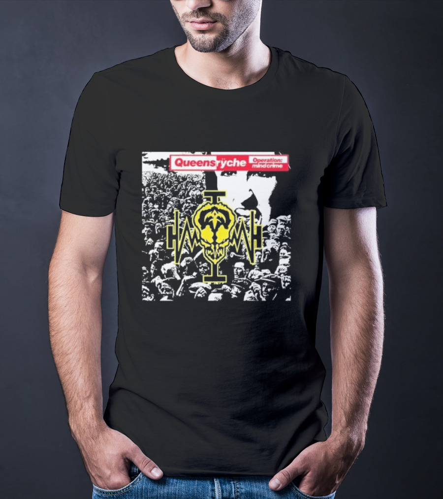 Queensryche Operation: Mindcrime Yellow Skull Symbol Over Crowd T-Shirt