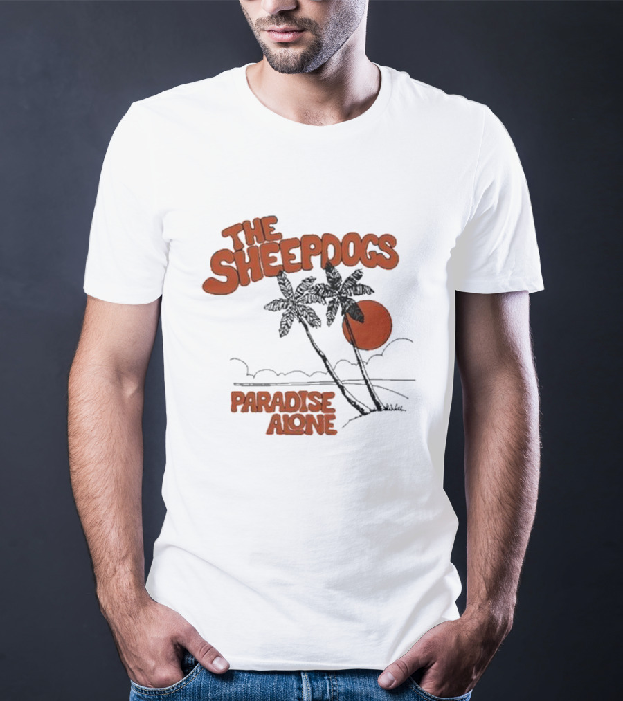 The Sheepdogs Paradise Alone Yellow Sunset Tropical Palms T-Shirt