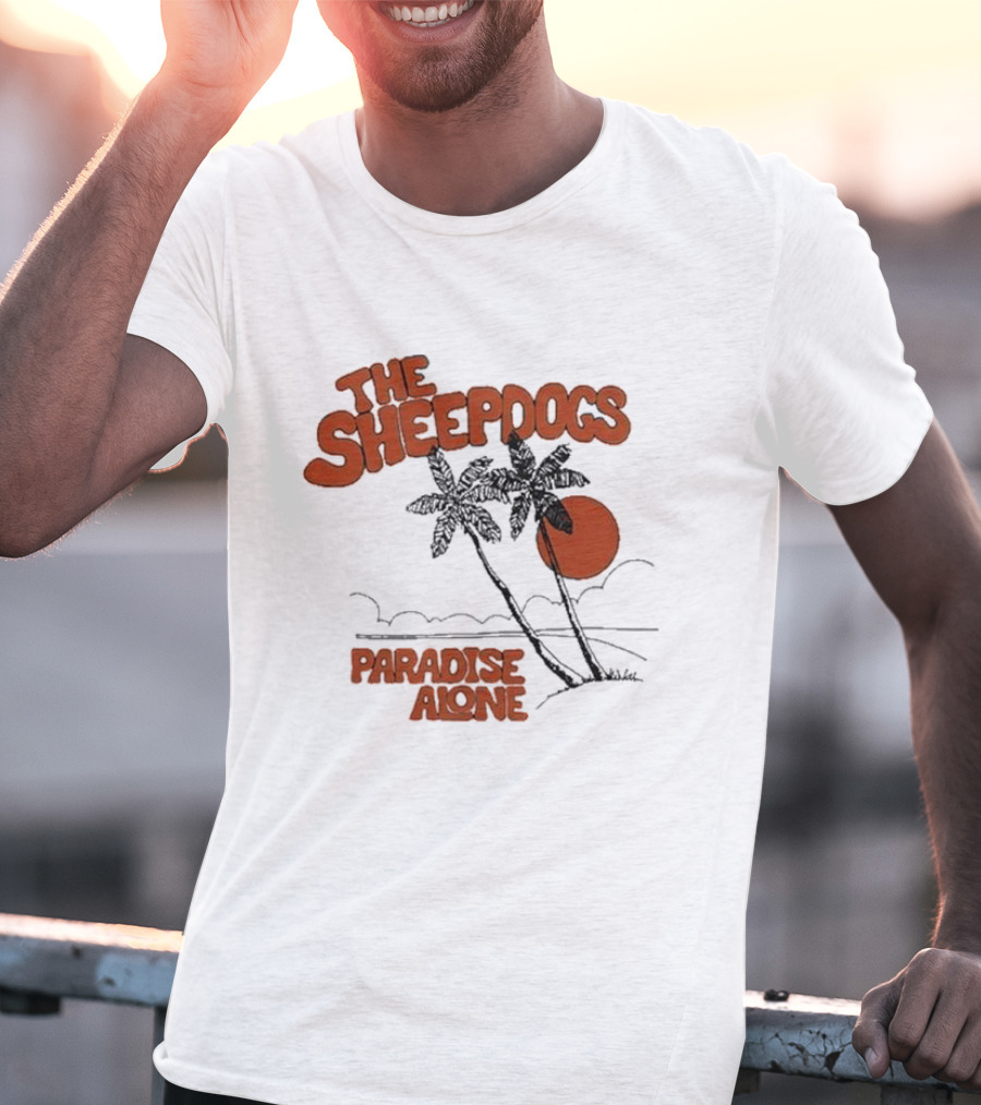 The Sheepdogs Paradise Alone Yellow Sunset Tropical Palms T-Shirt