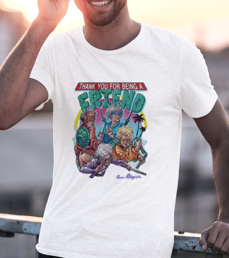 Thank You For Being A Friend Ninja Parody Music Vintage Style Characters T-Shirt