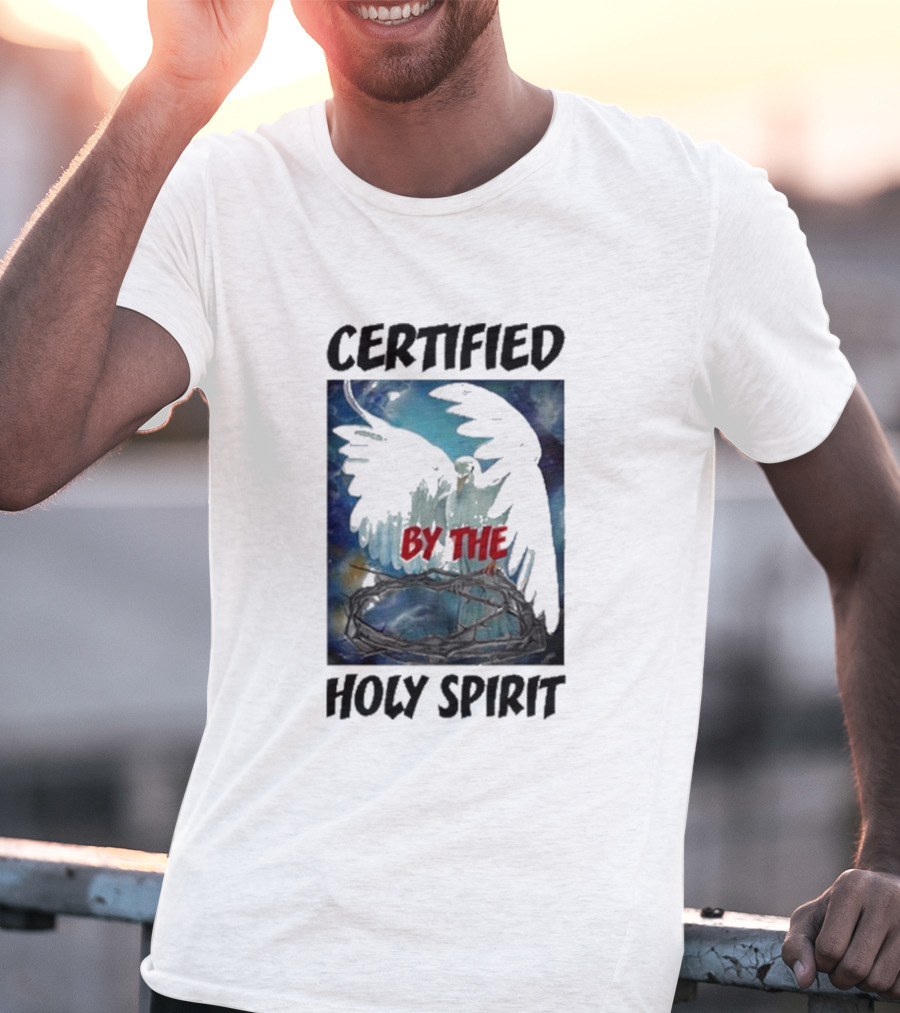 Certified By The Holy Spirit Angel Wings Cross Clouds T-Shirt