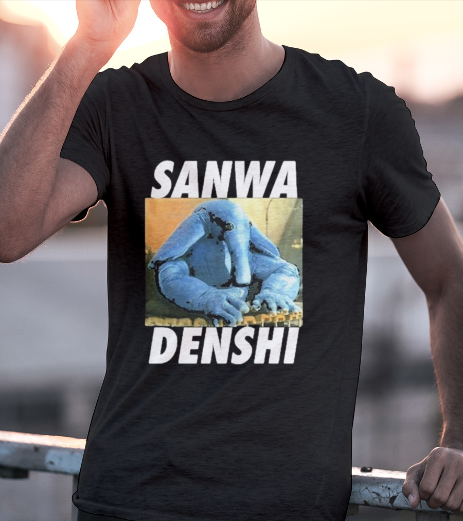 SANWA DENSHI Blue Elephant Playing Keyboards T-Shirt