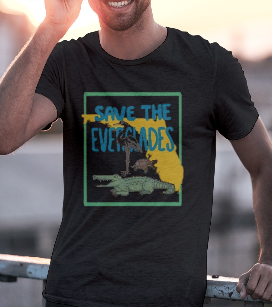 Gators Daily Save The Everglades Florida Map With Alligator, Heron, And Turtle T-Shirt