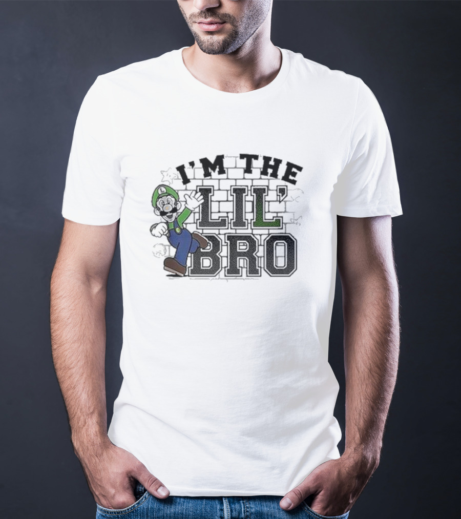 I'm The Lil' Bro Luigi Action Pose Super Mario Dark T-Shirt