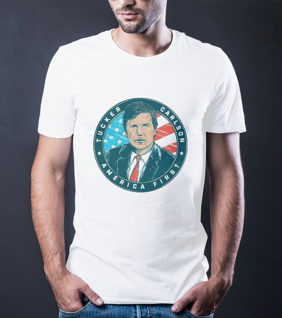 Tucker Carlson America First United States Flag Background T-Shirt