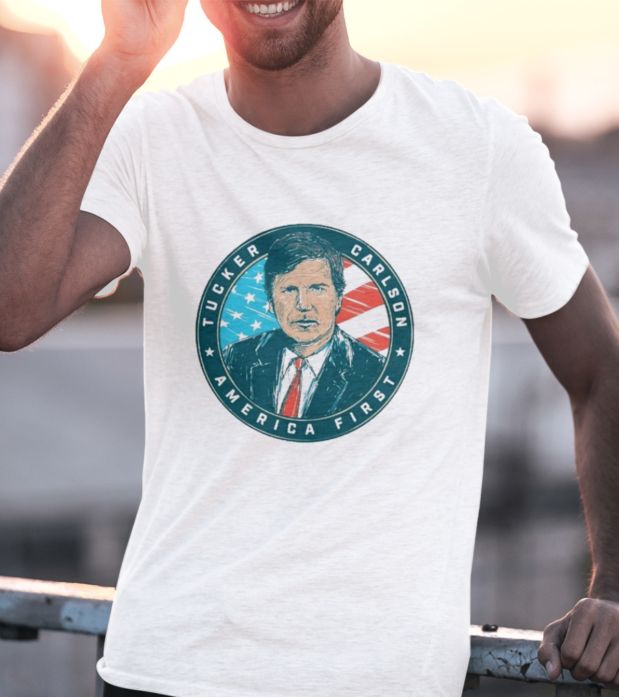 Tucker Carlson America First United States Flag Background T-Shirt