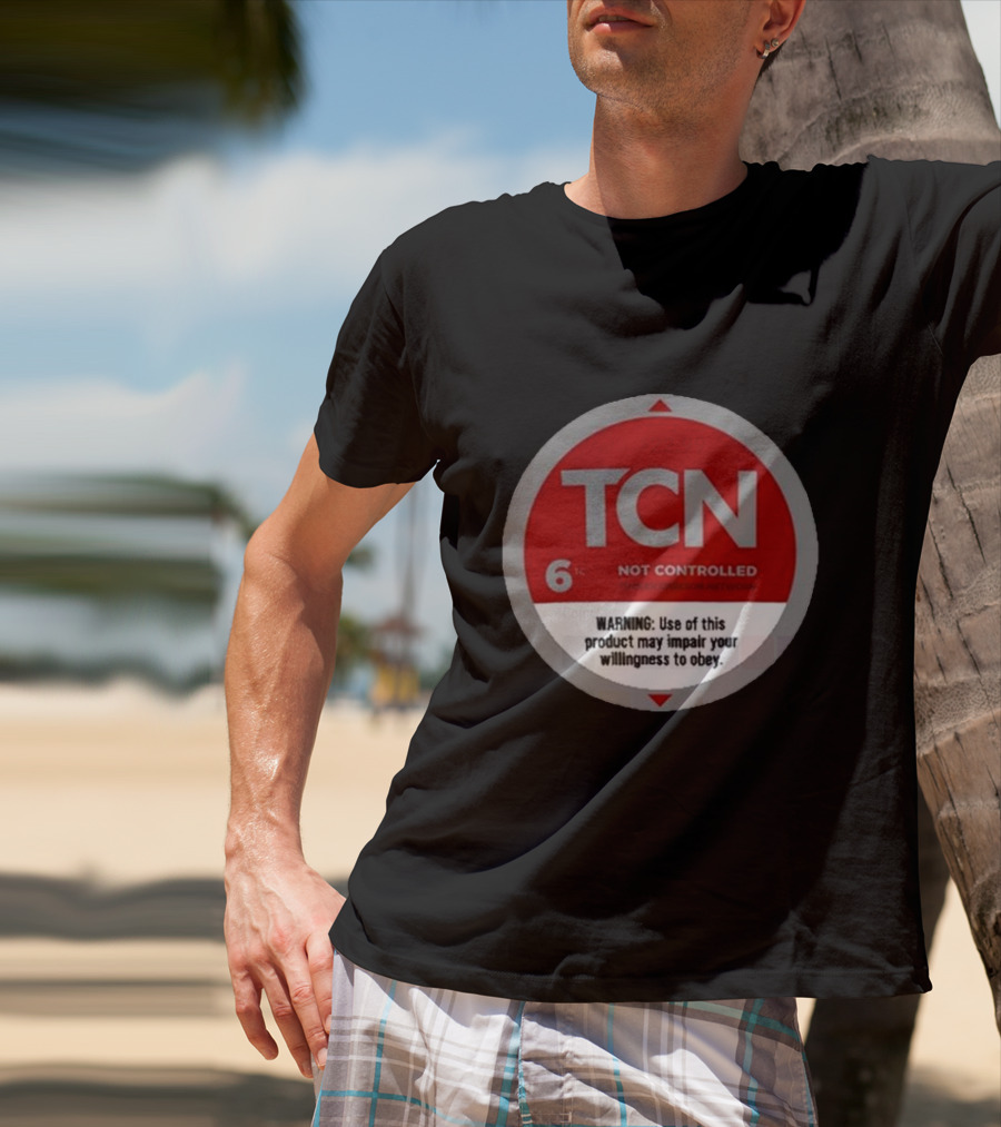 Tucker Carlson Network TCN Not Controlled Warning Label T-Shirt