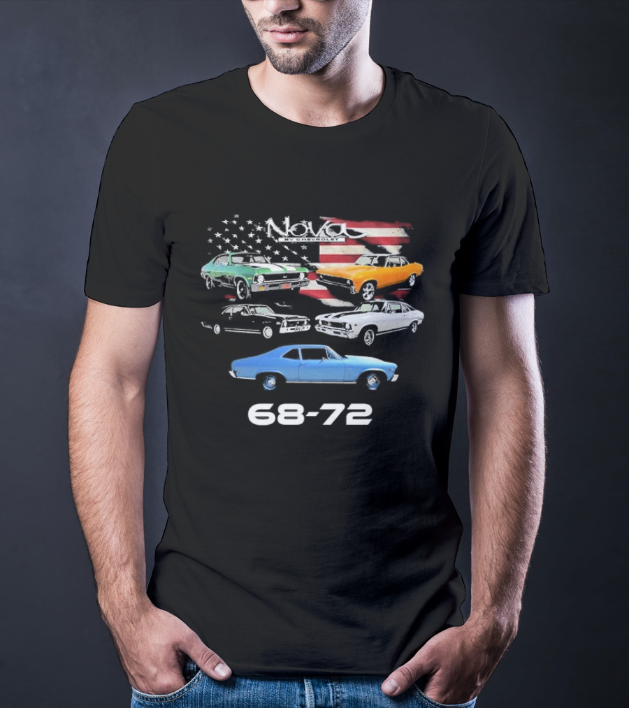 Nova By Chevrolet 68-72 American Flag Classic Cars T-Shirt