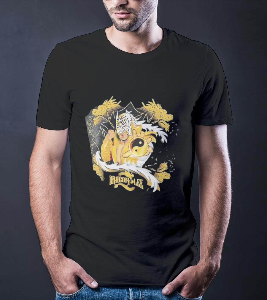 Dragon Lee Superstar Masked Wrestler Yin Yang Golden Dragon T-Shirt