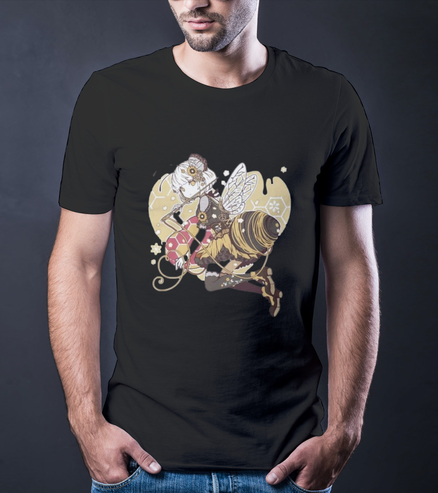 Golden Guardian Of The Hive Ethereal Anime Character With Wings And Honeycomb Elements T-Shirt