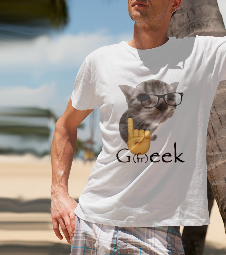 Goofy Ahhs Geek Cat Meme With Glasses And Emoji Finger T-Shirt
