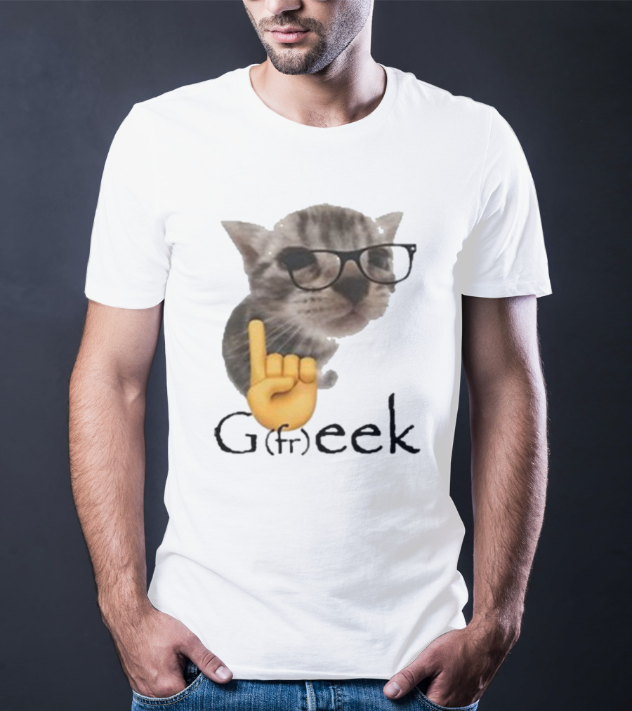 Goofy Ahhs Geek Cat Meme With Glasses And Emoji Finger T-Shirt