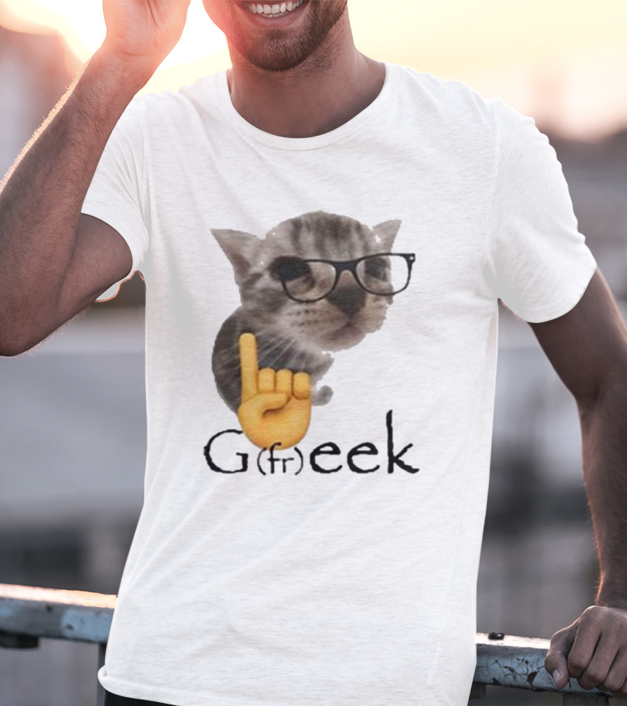 Goofy Ahhs Geek Cat Meme With Glasses And Emoji Finger T-Shirt
