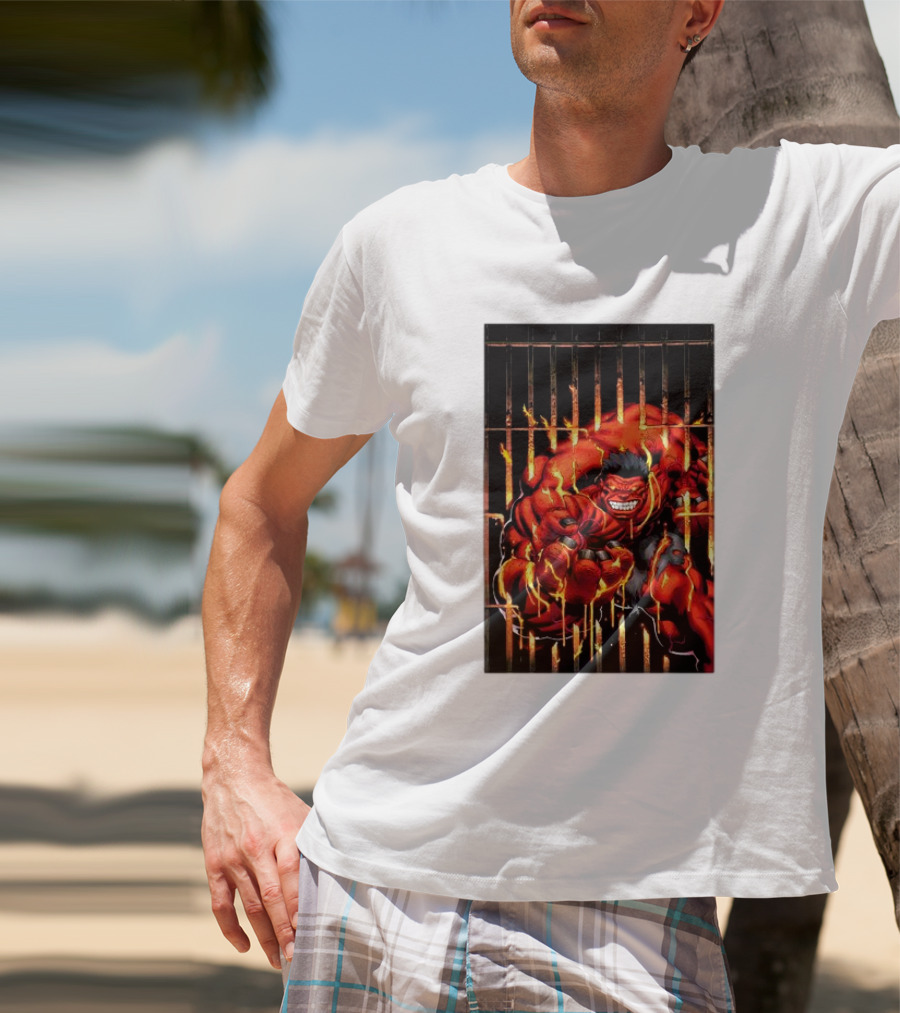 Marvel Red Hulk Escaping Fiery Cage T-Shirt