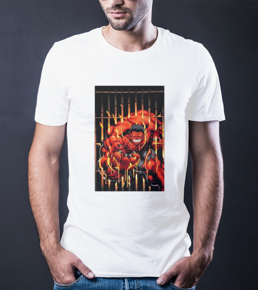 Marvel Red Hulk Escaping Fiery Cage T-Shirt
