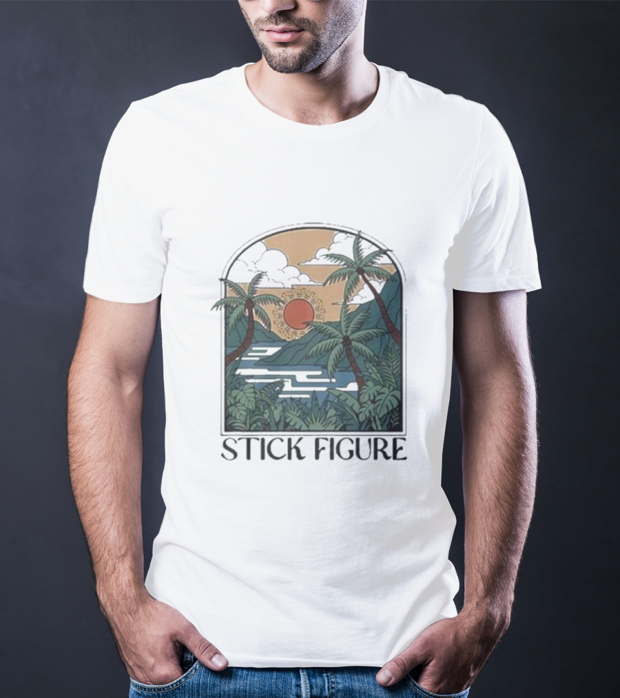 Stick Figure Tropical Sunset Paradise T-Shirt