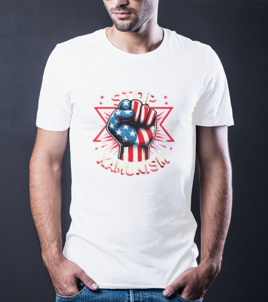 Stop Kamunism American Flag Fist With Stars And Red Stripes T-Shirt