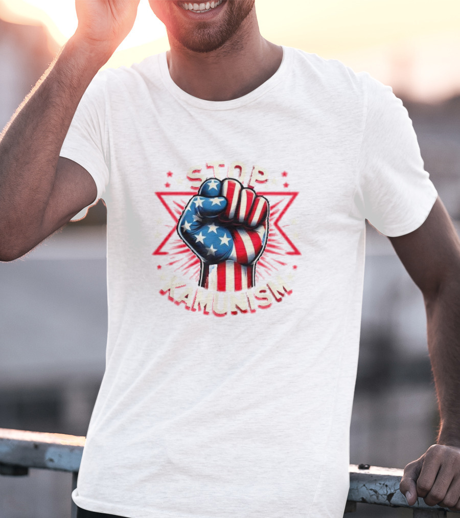 Stop Kamunism American Flag Fist With Stars And Red Stripes T-Shirt