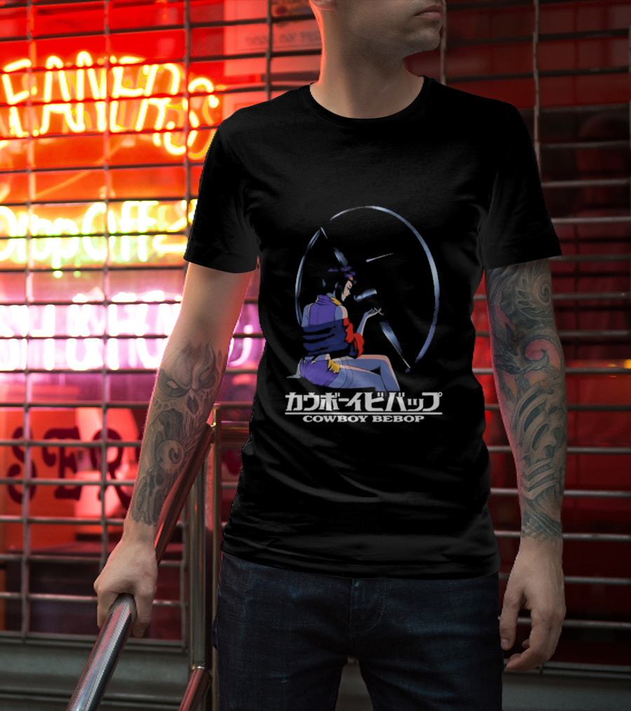 Cowboy Bebop Anime Character Sitting With Reflective Circular Background T-Shirt